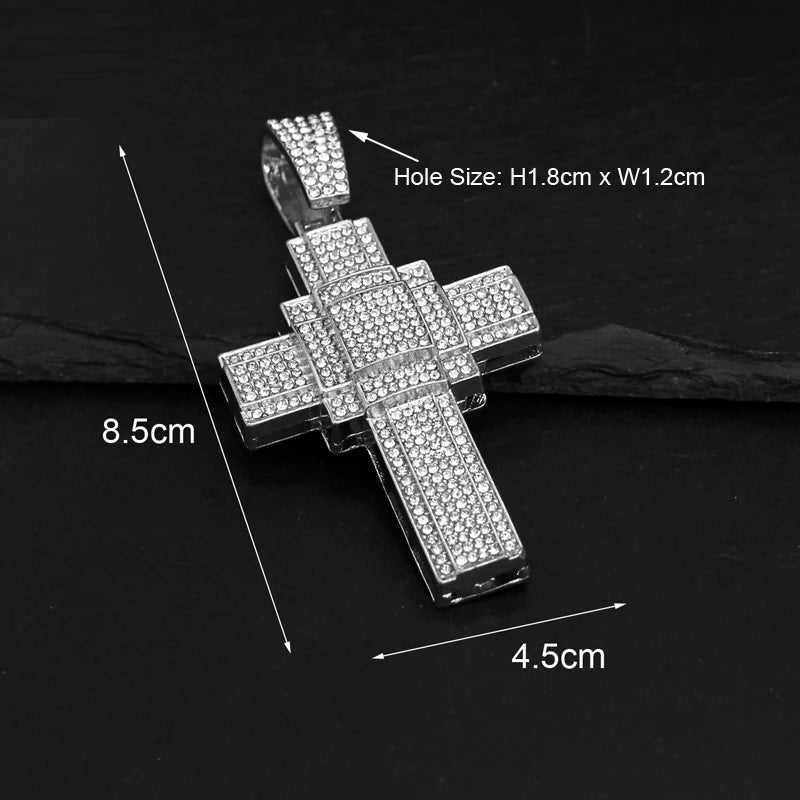 Men Women Hip Hop Big Dollar Sign Cross Pendant With 15mm Rhombus Cuban Chain Iced Out Bling Necklaces Fashion Charm Jewelry