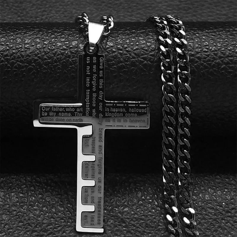 Cross Crucifix Black Pendant Goth Biker Punk Crystal