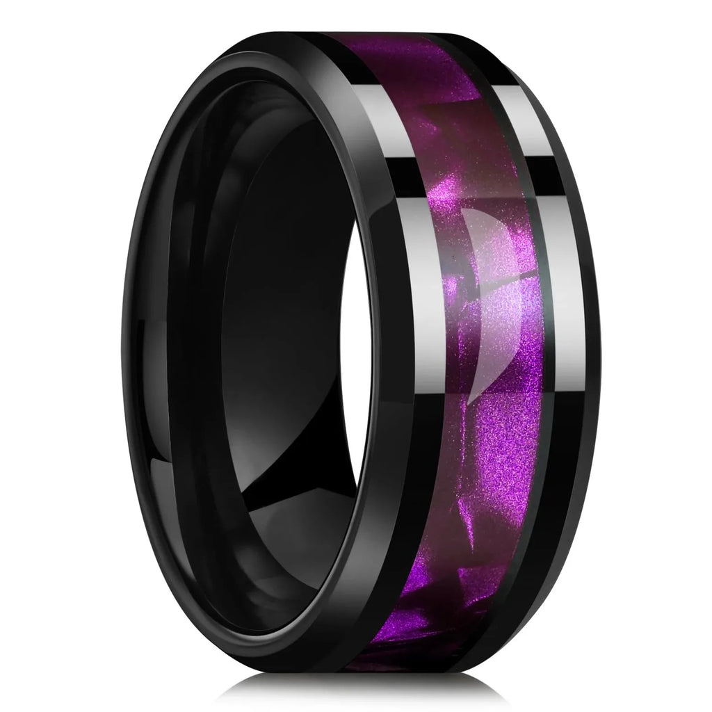 Fashion 8mm Silver Color Men Stainless Steel Ring Inlay Colorful Abalone Shell Rings For Men Women Wedding Band Jewelry Gifts
