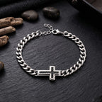 Cross Cuban Link Bracelet for Men Adjustable Stainless Steel Hip Hop Punk Religious Faith Jewelry Gift for Daily Wear