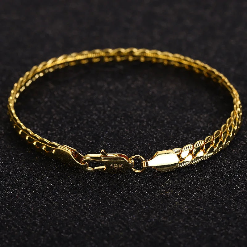 Snake Bone Chain Bracelet — 5MM Flat Weave, Gold-Tone