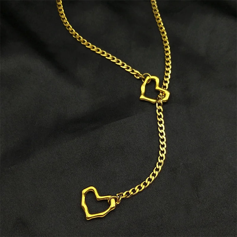 Heart O-Ring Long Chain Necklace — Stainless Steel