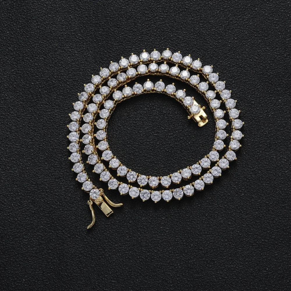 Iced Out Round Tennis Chain Necklace — Copper Alloy