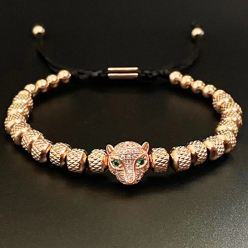 Leopard Head Beaded Bracelet — Stainless Steel
