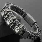 Gothic Three Skulls & Bike Link Chain Men Bracelet for Man Vintage Solid Black 316L Stainless Steel Skeleton Jewelry