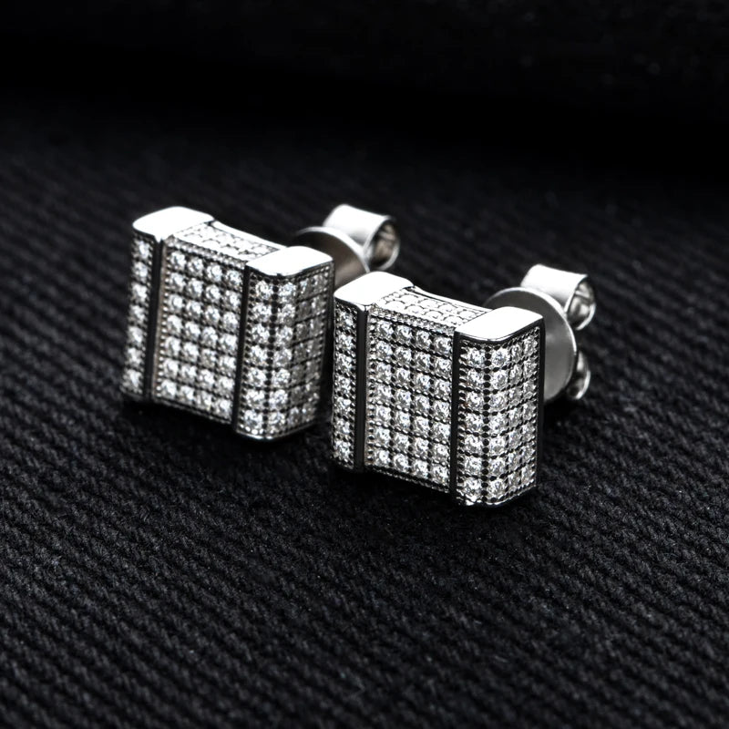 Iced Out Square Stud Earrings — 925 Silver