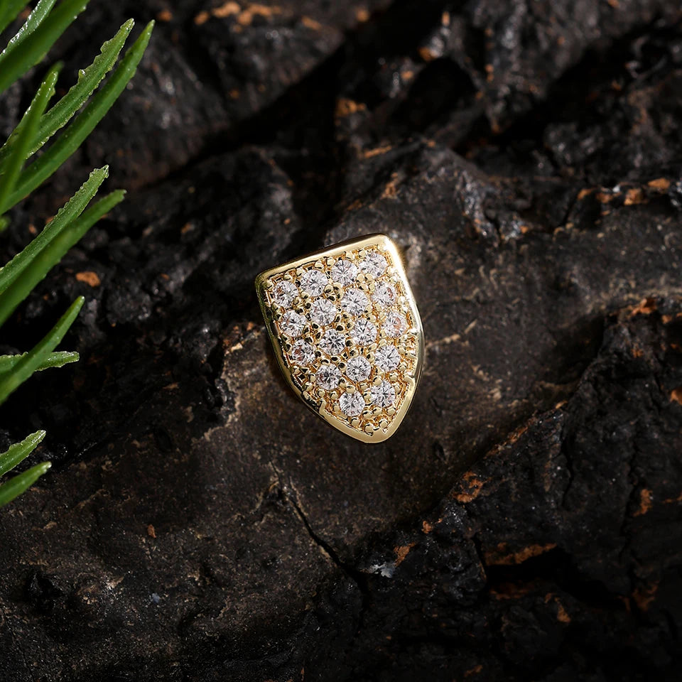 Iced Out Single Tooth Grillz Cap — Silver Gold Two-Tone