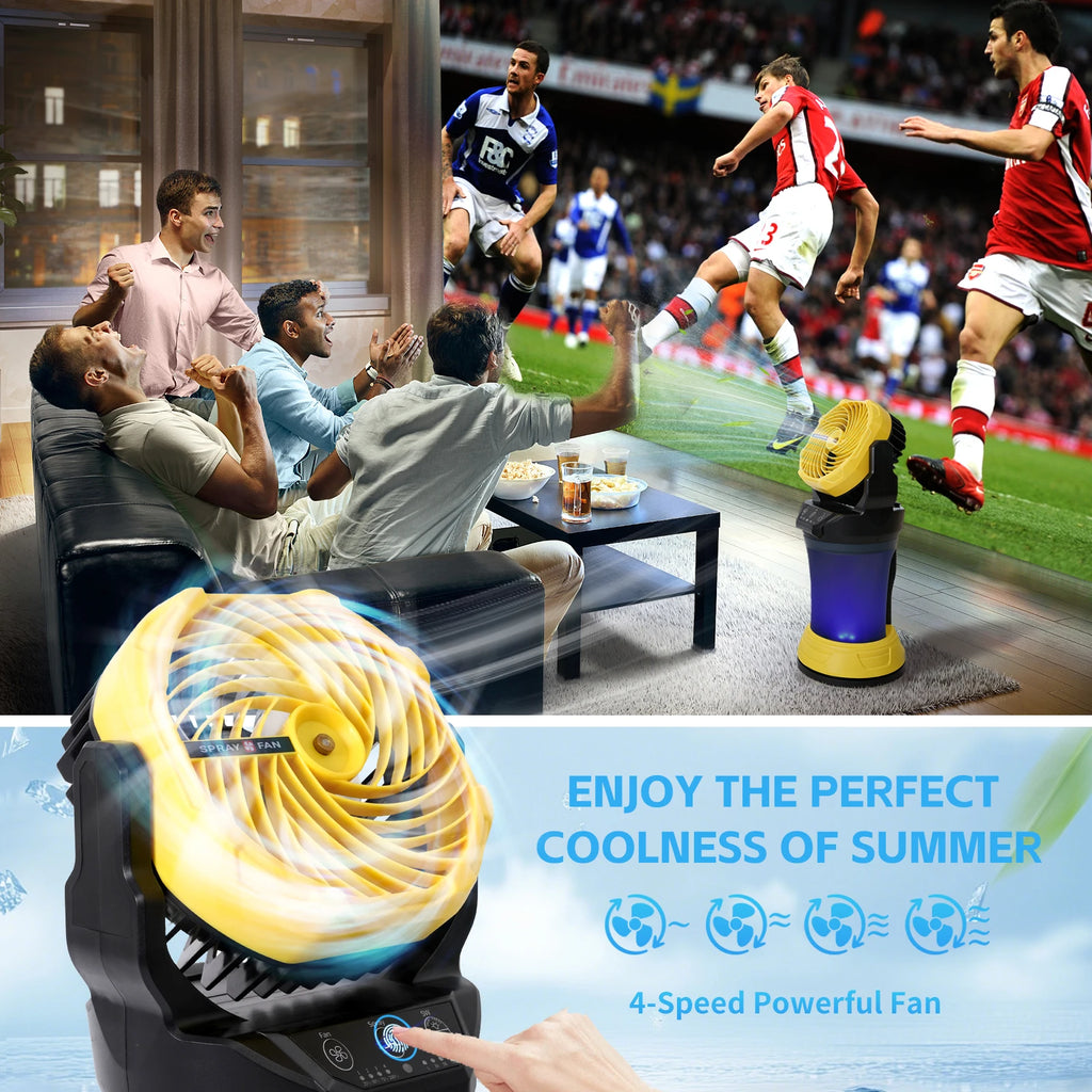 Outdoor Spray Fan 2000ml 15000mAh, 4 Speeds, Nano Mist, RGB Light, 90° Oscillation, Yellow