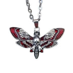 Gothic Personality Sliver Color Skull Moths Wings Red Drip Glaze Pendant Necklace for Women Men Collar Chain Punk