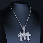 Two-Tone Cross Pendant Baguette Iced Out