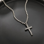 Personality Trend Silver Color Zircon Cross Pendant Necklace for Women Charm Shiny Crystal Chokers Jewelry Gift