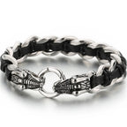 Punk Rocker Dragon Head Bracelet Man Braided Genuine Leather & 316l Stainless Steel Men's Wrist Strap Bracelets Handles