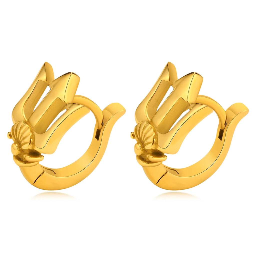 Trident Neptune Hoop Earrings — Stainless Steel