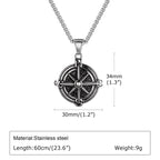 Vintage Compass Coin Pendant Necklace — Stainless Steel