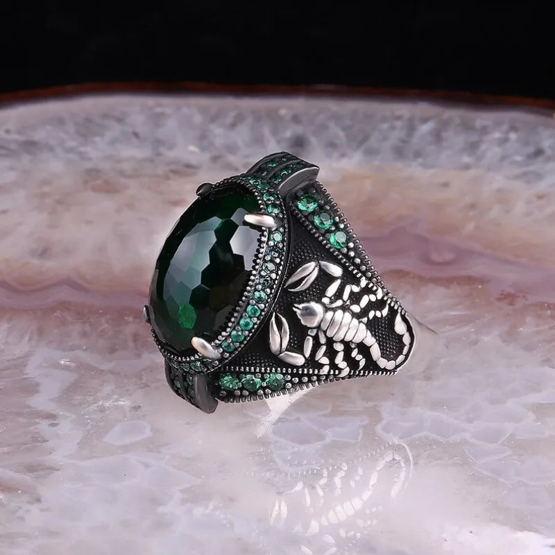 Vintage Black Stone Four-Prong Ring for Men — Two-Tone