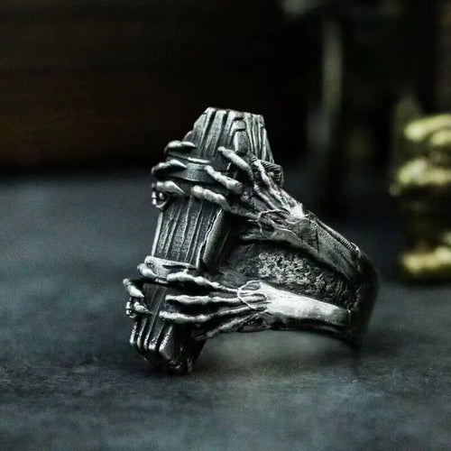 Classic Vintage Coffin Ghost Claw Vampire Devil Ring Men's Adjustable Size Open End Ring Goth Punk Hip Hop Jewelry