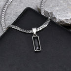 Stylish Black Square Stone Necklaces for Men Women,Waterproof Stainless Steel Flat Cuban Chain Collars,Hip Hop Jewelry Gifts