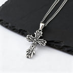 Gothic Cross Necklace for Men,Retro Grey Stainless Steel Crucifix Pendant Necklace,Vintage Punk Jewelry Gift