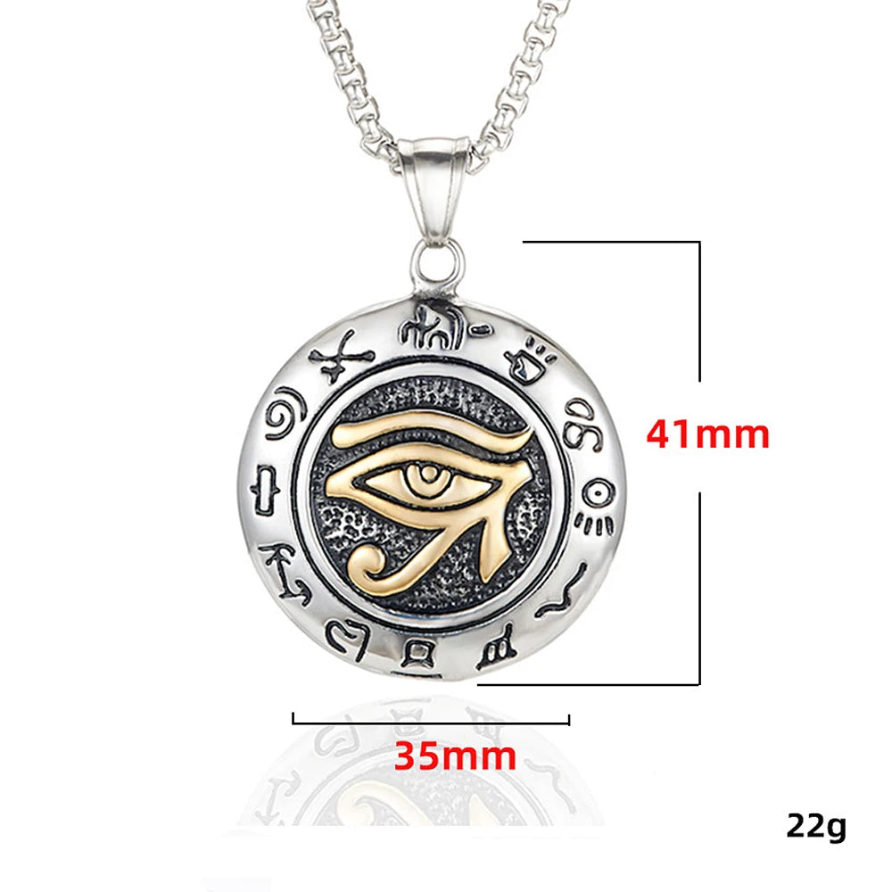 Stainless Steel Ancient Egypt Eye of Horus Pendant Necklace Vintage Egyptian Pharaoh Amulet Rune Men's Necklace Jewelry