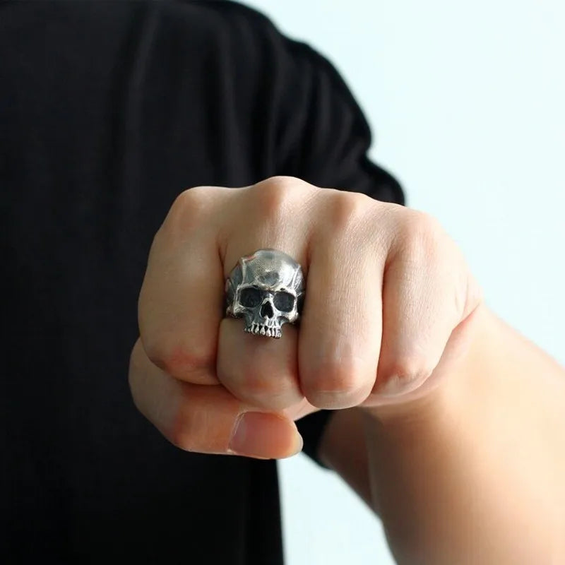 BOCAI New Punk Rock Skull Ring for Man Real S925 Silver Handmade Retro Personality Domineering Tough Guy Jewelry Accessory