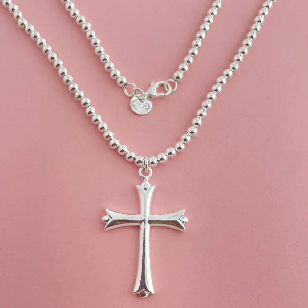 925 Sterling Silver Necklace Width 4mm/6MM Buddha Bead Chain Cross Pendant Chain for Women & Men Jewelry