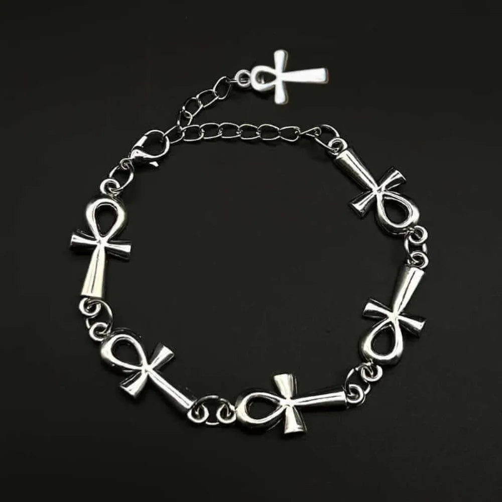 New Victorian Gothic Silver Color Egyptian Ankh Cross Symbol Chain Bracelets for Men Women Life Symbol Charm Punk