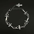 New Victorian Gothic Silver Color Egyptian Ankh Cross Symbol Chain Bracelets for Men Women Life Symbol Charm Punk