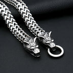 Double Wolf Head Bracelet — Stainless Steel