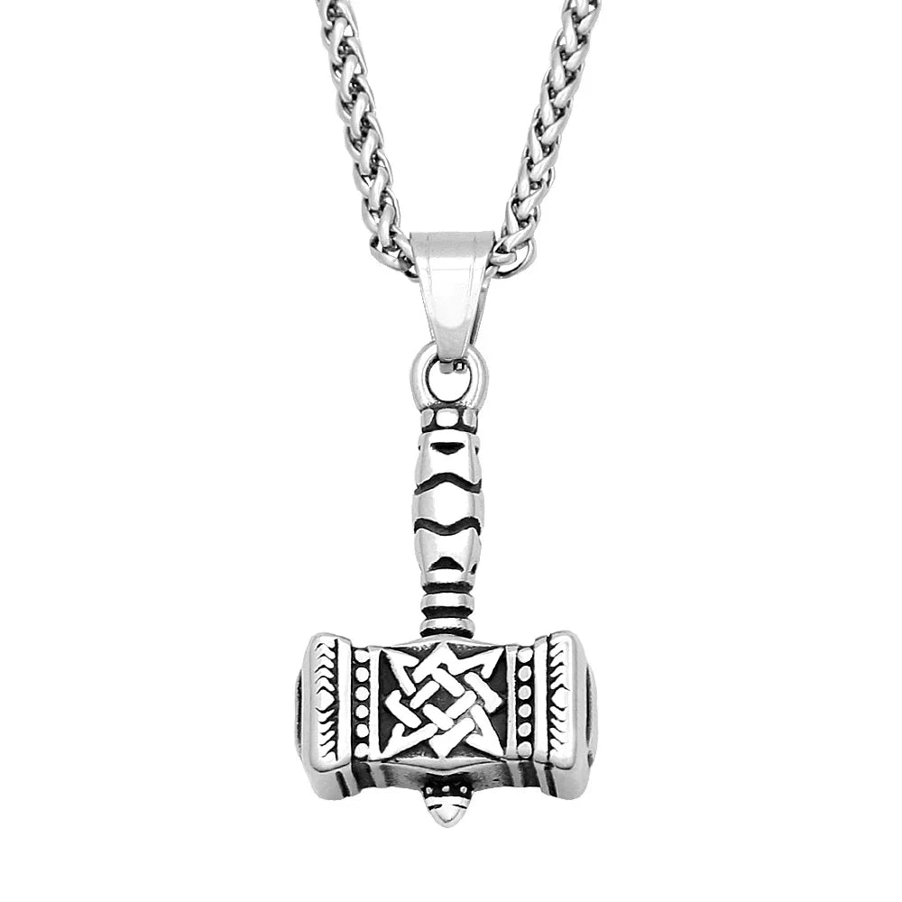 Viking Vintage Thor Hammer Pendant Stainless Steel Celtic Knot Necklace For Men Witch Knot Amulet Jewelry Gifts