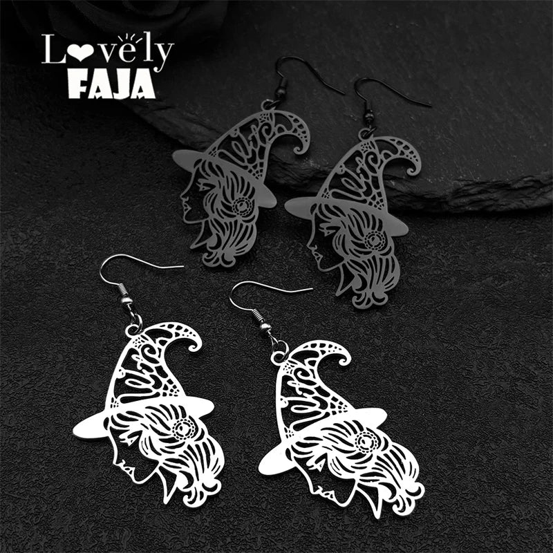 Steel Earrings Witch Head Hollow Flower Big Hoop