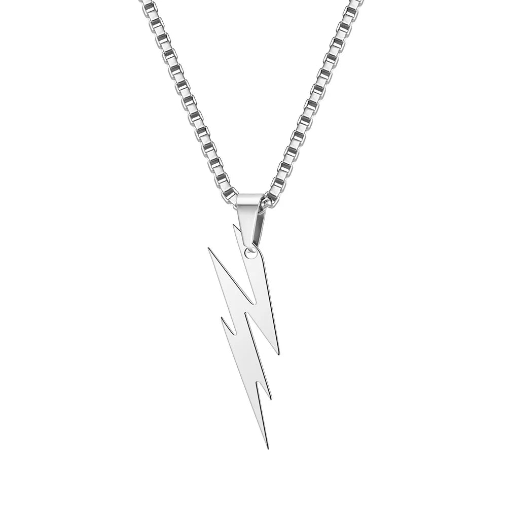 Punk Lightning Pendant Necklace for Men Boys,Waterproof Stainless Steel Pendant Necklace,Hip Hop Trendy Jewelry Gifts