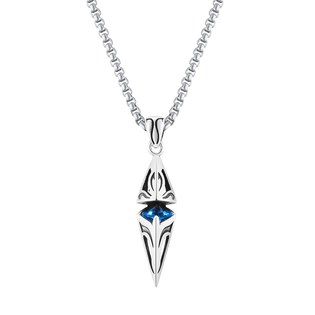Vnox Stylish Blue Stone Necklaces for Men, Stainless Steel Cube Geometric Pendant Collar Jewelry, Birthday Party Gifts for Him