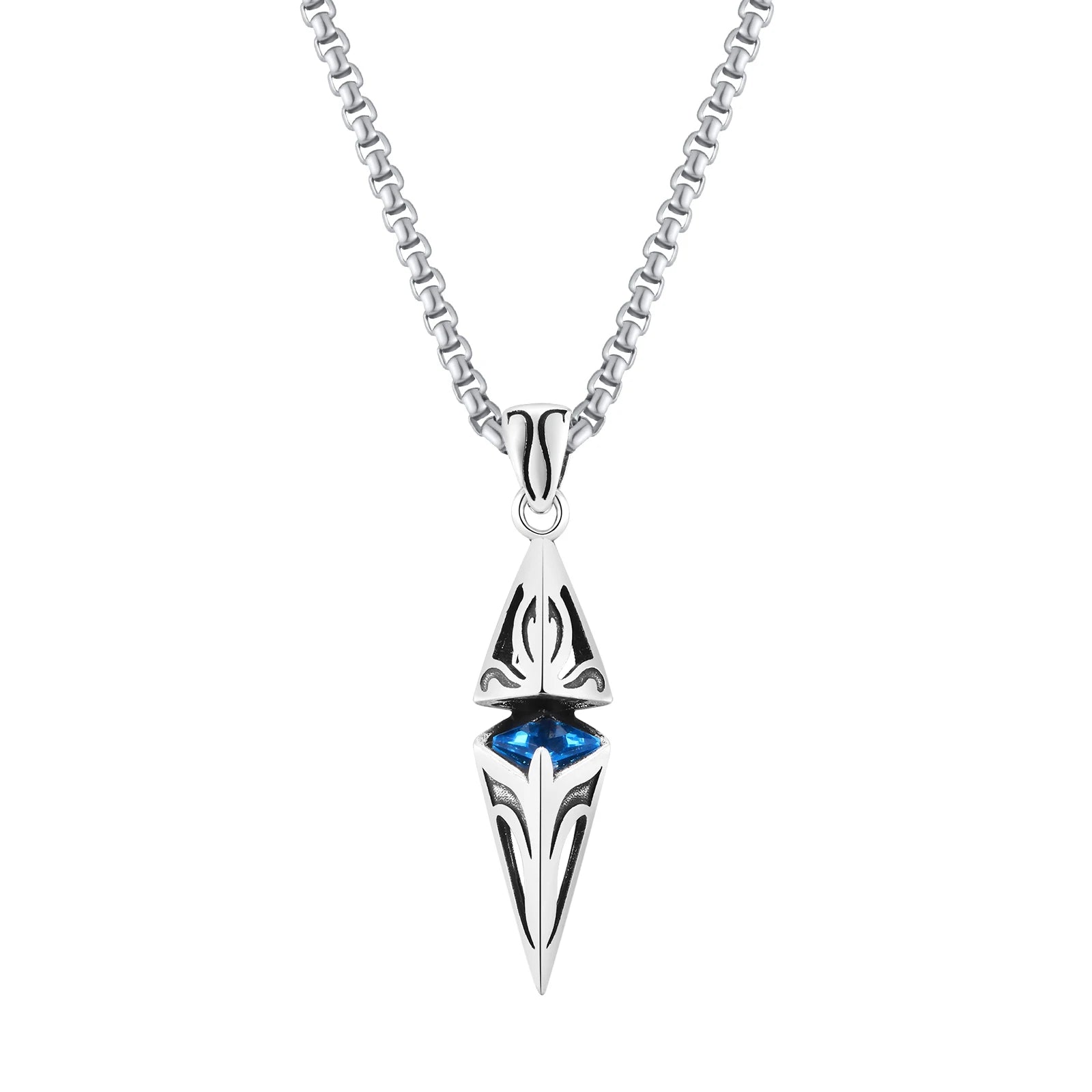 Vnox Stylish Blue Stone Necklaces for Men, Stainless Steel Cube Geometric Pendant Collar Jewelry, Birthday Party Gifts for Him