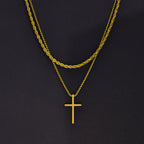 Vnox Dropshipping Mens Cross Necklaces Stainless Steel Layered Plain Cross Pendant Rope Box Chain Necklace Prayer Jesus Collar