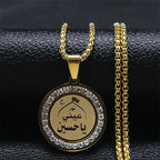 Muslim Islamic Religious Stainless Steel Crystal Necklace Women Islam Quran Allah Pendant Necklaces Arabic Jewelry