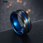 UAH Hot Sale Groove Rings Black Blu Stainless Steel Midi Rings For Men Charm Male Jewelry