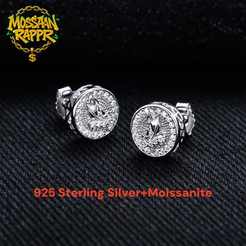 Iced Out Prayer Hand Earrings — 925 Silver