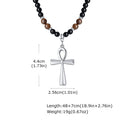 Fashion Stainless Steel Anka Cross Pendant Necklace, Natural Tiger Eye Stone Beaded Chain Necklace, Trendy Punk Jewelry