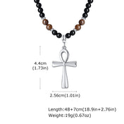 Ankh Cross Tiger Eye Stone Beaded Pendant Necklace