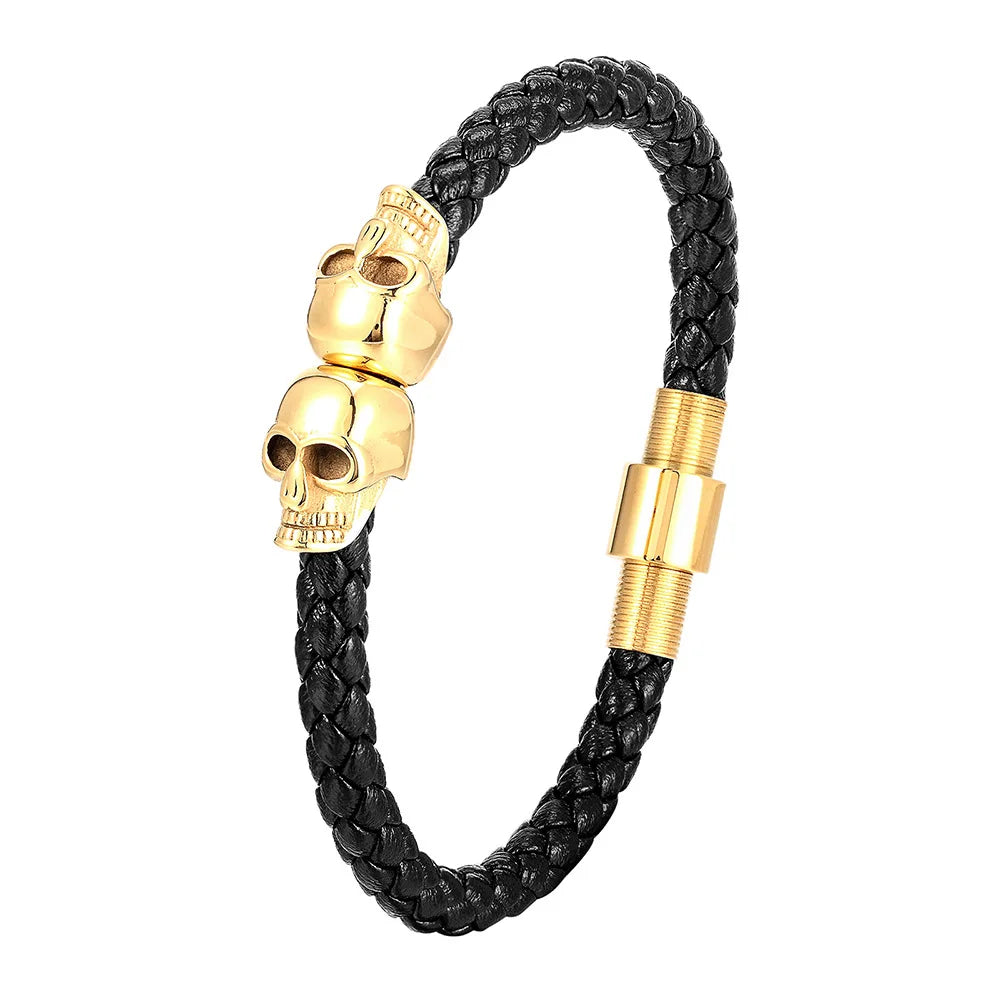 Multi-layer Bracelet Punk Stainless Steel Charm Magnetic Black Men's Leather Bracelets Skull Braided Bangles Jewelry