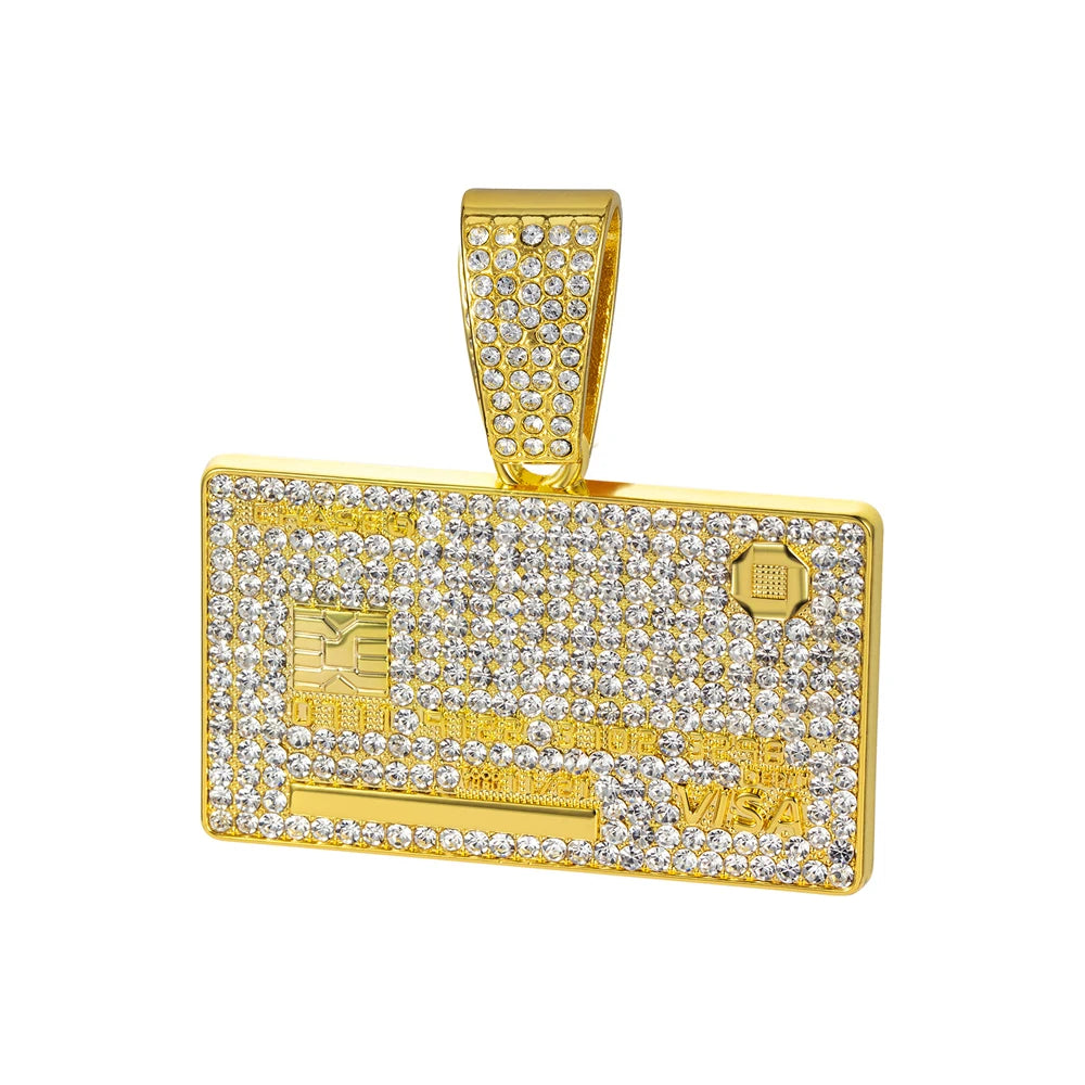 Men's Hip Hop Credit VISA Card Pendants With 13mm Miami Cuban Chain Iced Out Bling Bank Card Necklaces Fashion Jewelry for Woman