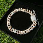 Aokaishen Iced Out Cuban Link Chain for Men Two Tone Prong Necklace Real Copper Cubic Zirconia Hip Hop Jewelry