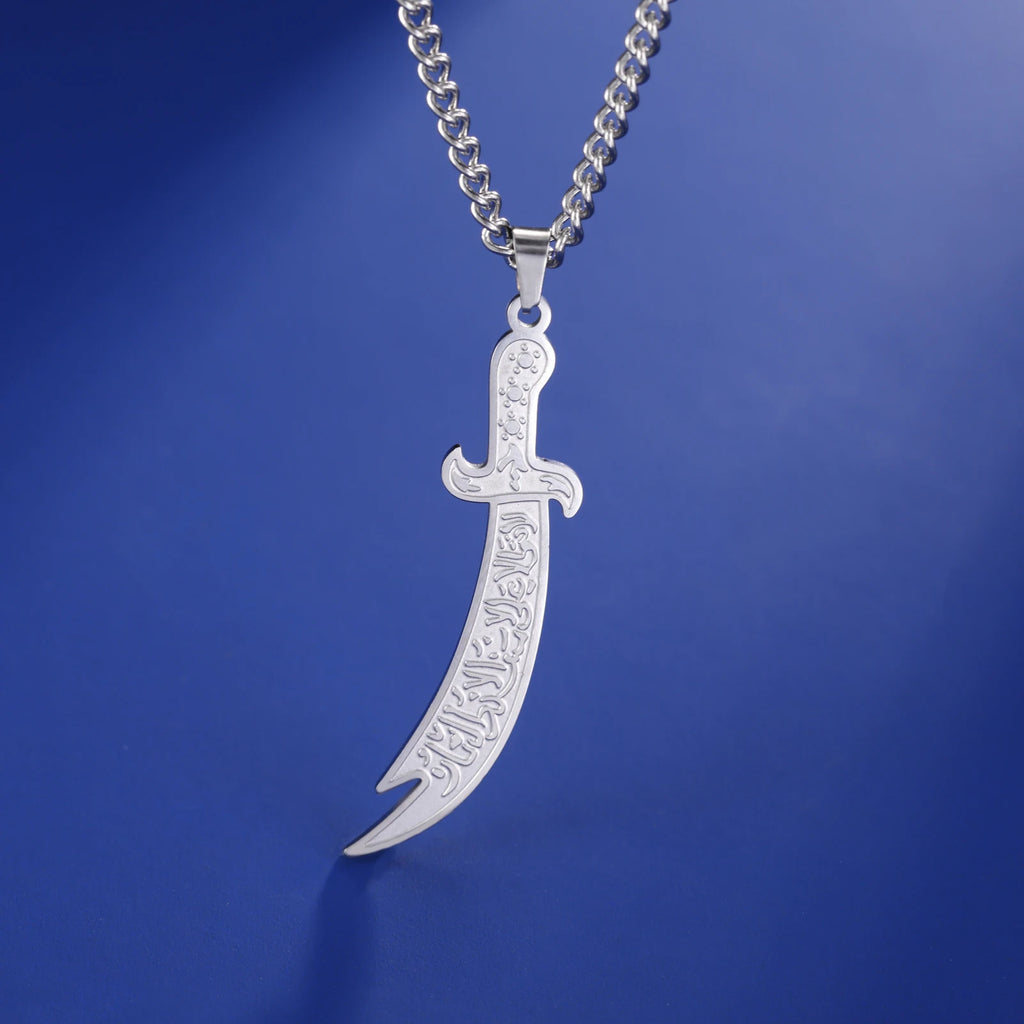Stainless Steel Sword Necklace for Men Women Islamic Arabic Zulfiqar Sword Pendant Necklaces Muslim Jewelry Talisman