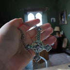 Inverted cross necklace, Gothic jewelry, Pentagram, Retro, Pagan, Witchcraft, punk, Carved cross Charm, Choker For