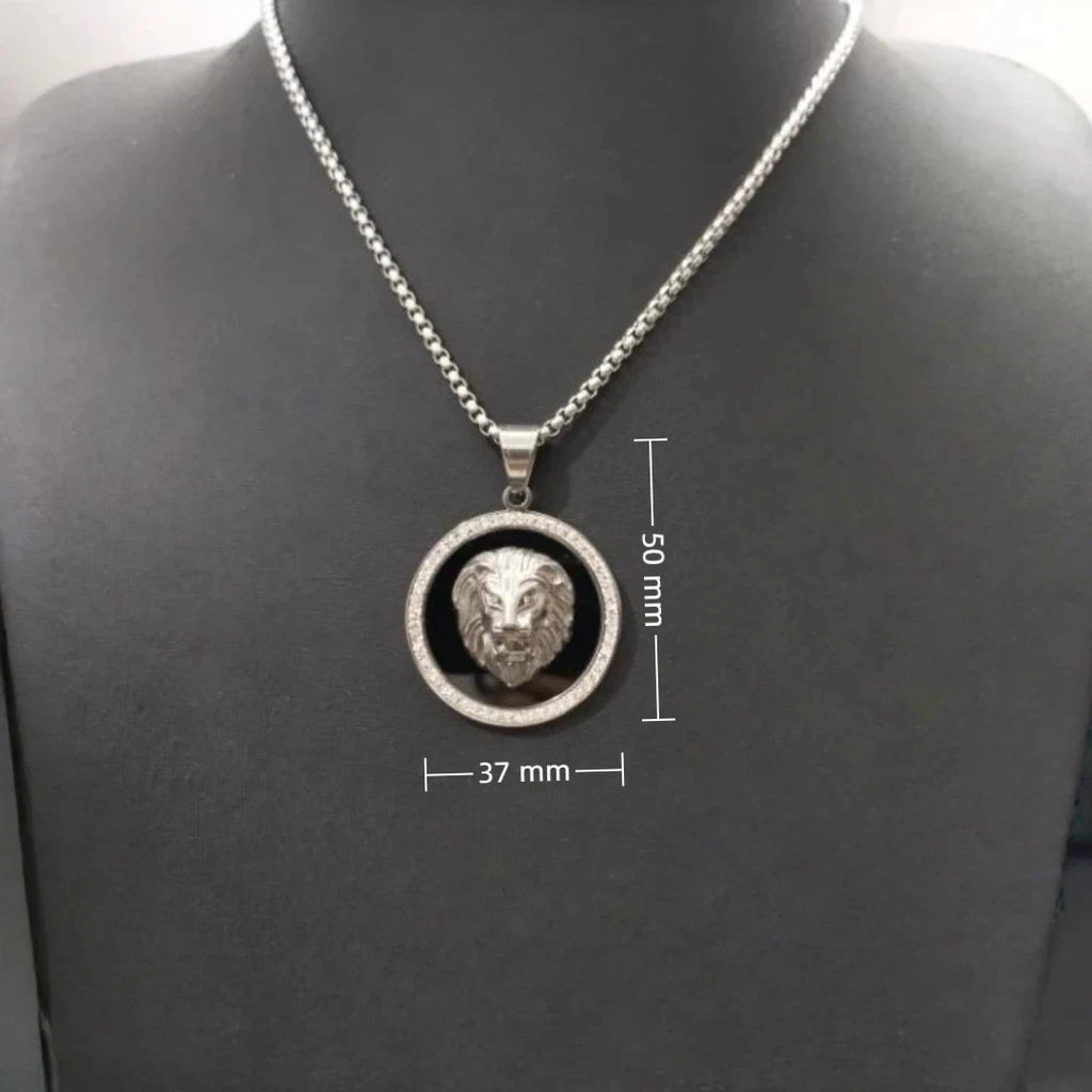 Iced Out Lion Head Round Pendant — Gold