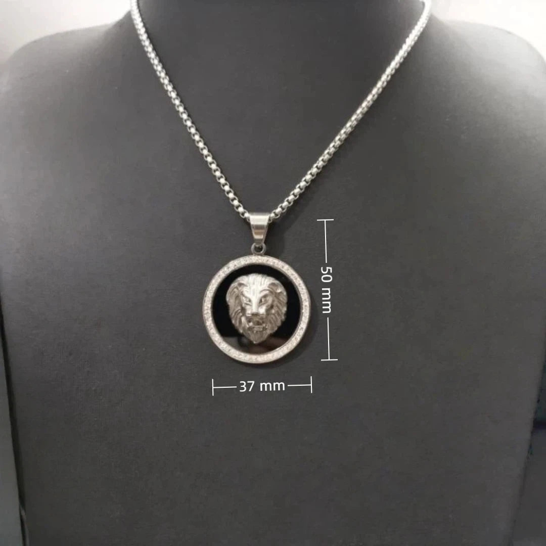 Iced Out Lion Head Round Pendant — Gold