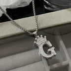 Freetry 26 Letters A-Z Zircon Crown Pendant Necklace for Women Men Punk Initial Alphabet Necklaces Hip Hop Choker Chain