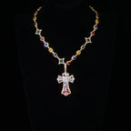 Cross Pendant Necklace Iced Out Multi-Color CZ