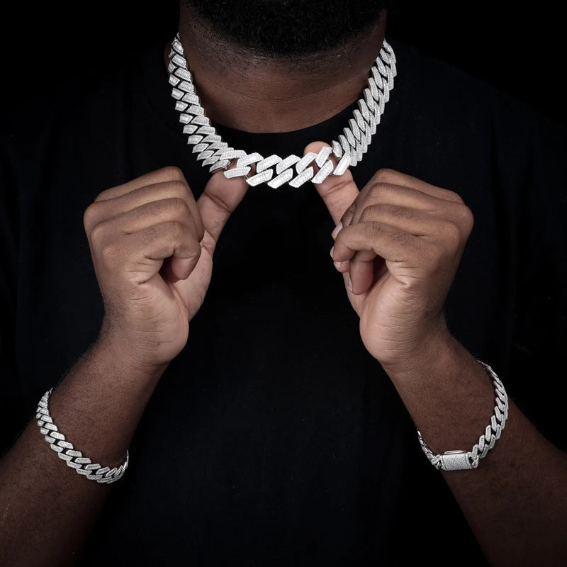 TUHE High Quality Unisex Geometry Iced Out Baguette VVS1 Moissanite Cuban Chain Necklace 925 Silver For Men Hip Hop Jewelry