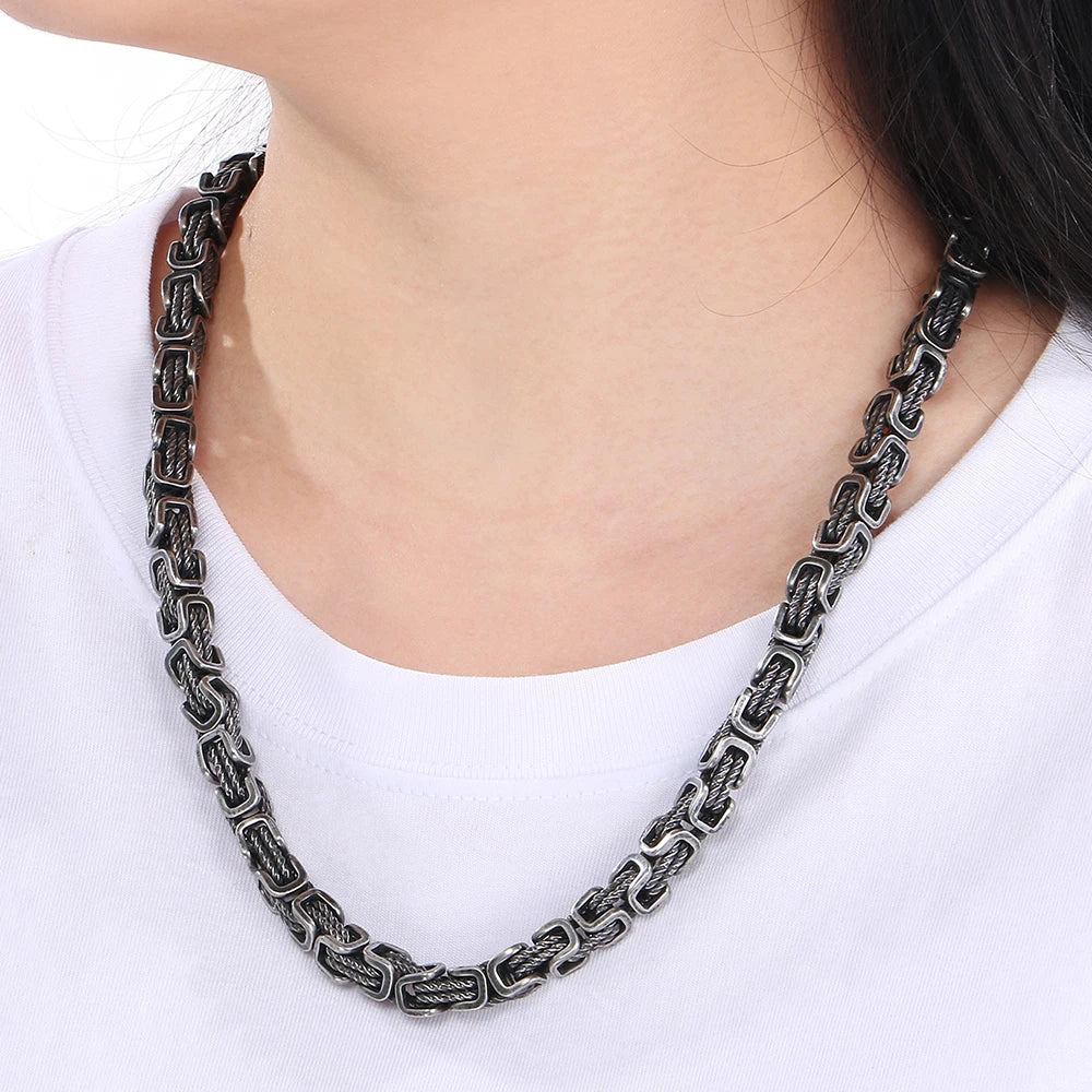 Men's 8MM Width 60CM Long Stainless Steel Twist Link Chain Necklace Classic Men's On Neck Jewelry Accessory 4 Color